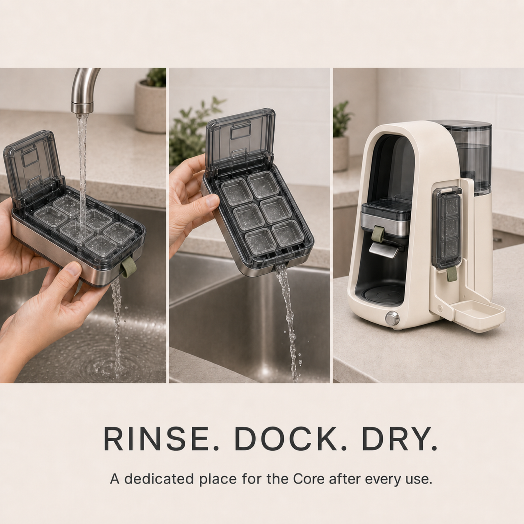 CleanCore One rinse, dock and dry care steps